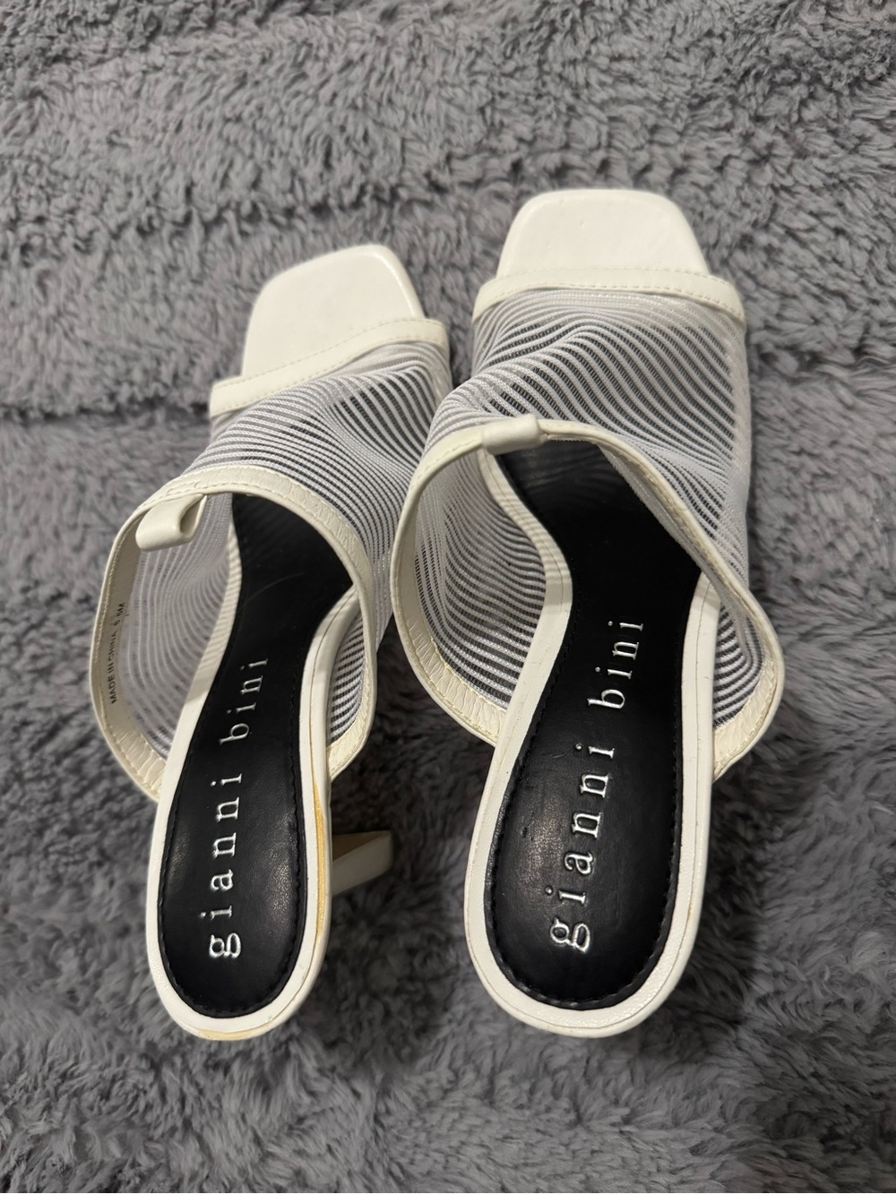 Gianni Bini White Mesh Square-Toe Slide Mules
